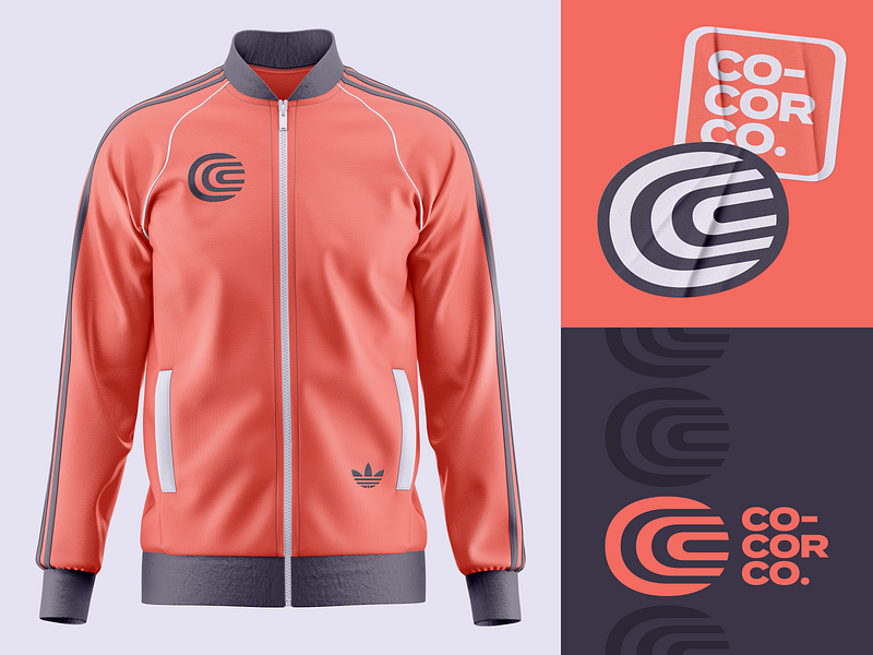 Co-cor co. oh two abstract adidas black branding c ccc coding corporate design geometric logo monogram orange oval red sticker technology track jacket type typography