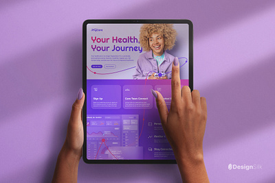 Modern dynamic healthcare website on tablet colorful dynamic fronted glass glass morphism gobo lights gradient modern shadow overlays ui ux web web design website