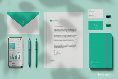 CO2 TechLabs Stationary Package brand branding business card envelope gobo lights graphic design green letterhead minimalist design shadow overlays stationary stationary design stationary package