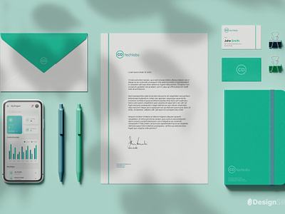 CO2 TechLabs Stationary Package brand branding business card envelope gobo lights graphic design green letterhead minimalist design shadow overlays stationary stationary design stationary package