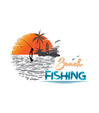 Beach Fishing beach beach fishing beach vibes branding custom t shirt design design fishing graphic design illustration retro t shirt sunset t shirt design vector