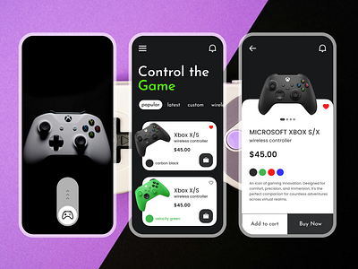 Xbox Controller Online Store - Mobile Application buy accessories buy online controller app game app gaming gaming controller gaming controller app gaming shop gaming store app minimal mobile app design mobile ui design online shop application online store shopping application ux design