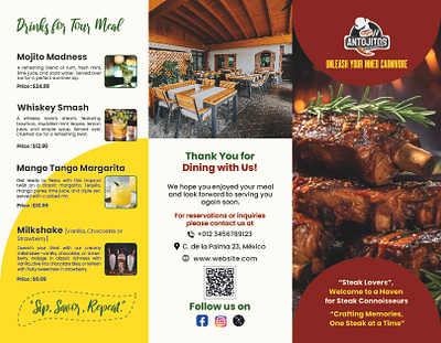 A Trifold Brochure for a Steak's Restaurant brochure design graphic design restaurant brochure restaurant trifold brochure trifold brochure