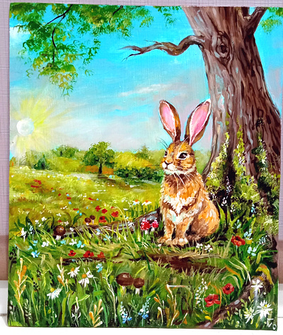 Original Ukrainian painting: Art for Kids, Rabbit Nature Ukraine art hand painted handmade illustration nature paint painting rabbit ukraine