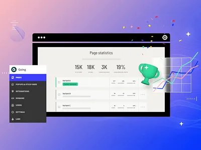 Unbounce customer UI concept, champion variant motion graphics