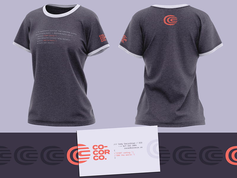 Co-cor co. oh three abstract black branding business card c code coding corporate design geometric gray logo monospace orange oval red t shirt technology type typography