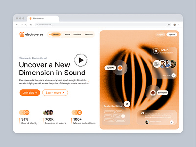 Electroverse. Landing page web design artist branding clean club design electro figma graphic design homepage inspiration modern music sound ui ux web designer