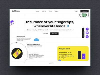 Whimsy: A Landing page concept- Quick UI branding brutaldesign figma illustration insurance j24v6 landingpage logo ui