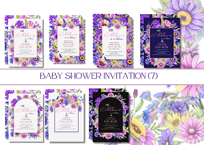 Bright pink purple wildflower baby shower baby shower cute design flowers graphic design illustration invitation cards invitation template watercolor watercolor flowers wildflower