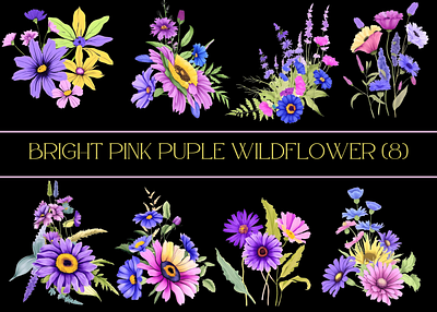 Bright pink purple wildflower bunch bright design florals flower bunch flowers graphic design illustration pink purple watercolor flowers wildflower