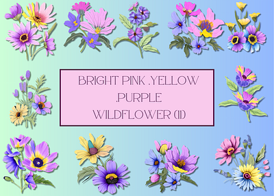 Bright pink purple yellow wildflower design florals flowers graphic design pink purple watercolor watercolor flowers wildflower yellow
