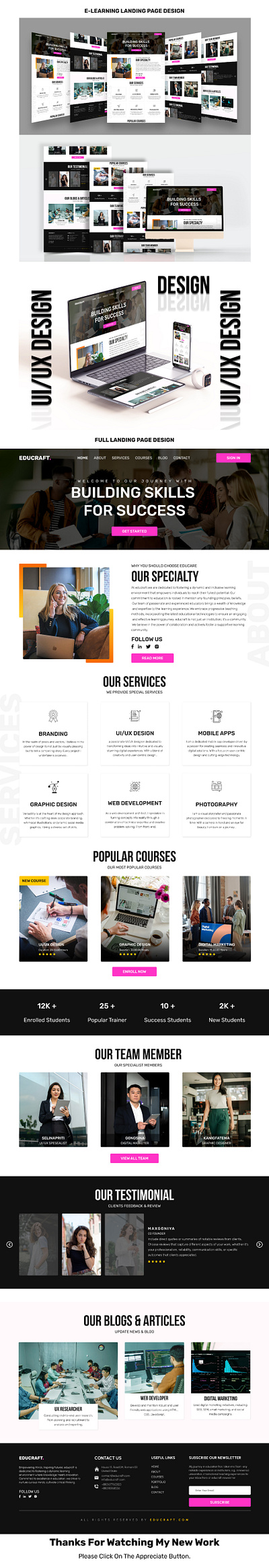 E-Learning Landing Page Design branding e learning education figma figmadesign graphic design landingpagedesign learning ui uiux userexperience userinterface websitedesign webui