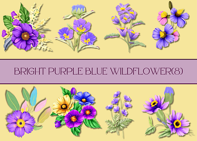 Bright purple blue watercolor flowers blue bright color design florals flower bunch graphic design purple watercolor watercolor flowers wildflower yellow