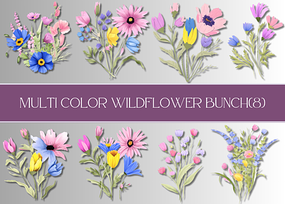 Multi color pastel wildflower blue design florals flower bunch graphic design multicolor pastel color pink purple watercolor watercolor flowers wildflowers yellow