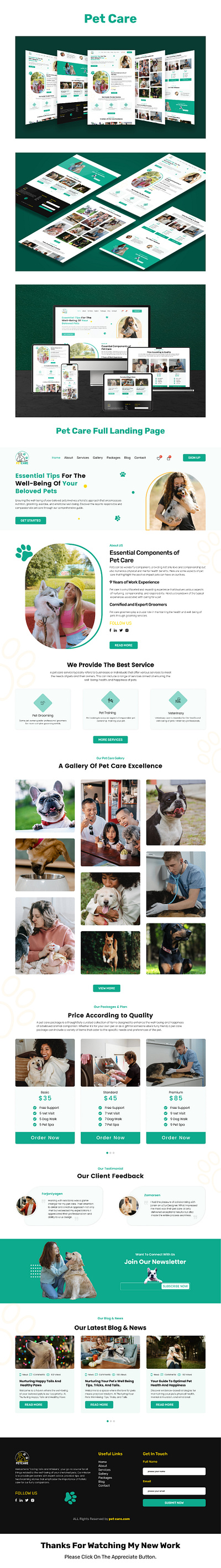 Pet Care Landing Page Design. doglandingpage figma figmadesign landingpagedesign petcare petcarelandingpage uidesign uiux userexperience userinterface websitedesign webui