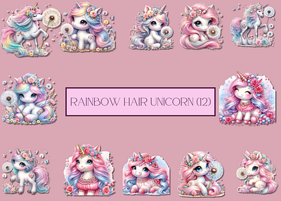 Rainbow hair unicorn cute cute animal cute unicorn funny funny animal funny unicorn rainbow rainbow hair watercolor watercolor unicorn white unicorn