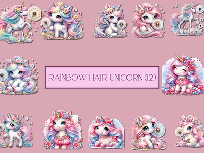 Rainbow hair unicorn cute cute animal cute unicorn funny funny animal funny unicorn rainbow rainbow hair watercolor watercolor unicorn white unicorn