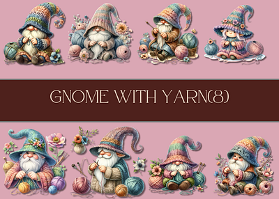 Gnome with yarn cute cute gnome design florals gnome graphic design illustration knitted cloth knitting gnome watercolor watercolor gnome woolen yarn yarn