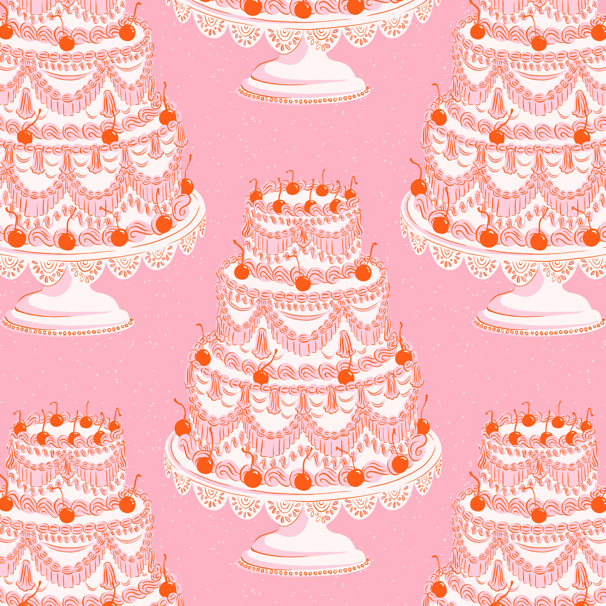Gâteau with Cherries banquet birthday cake cake decorating celebration cherries frosting icing illustration party repeating pattern retro surface design treats
