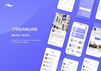 STREAMLINE College Search Mobile App UI/UX design graphic design mobile app ui