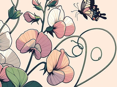 Sweet Pea Serene by Aravind Reddy Tarugu aravind art artistic design botanical art butterfly clean lines delicate art design detailed illustration floral vector graceful florals illustration natural beauty nature inspired reddy spring blossoms sweet pea flowers tarugu vector vibrant nature