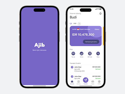 Bank Ajib - Foreign Currency Purchase atm bank currency exchange mobile app purple ui ux