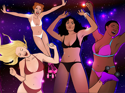 GIBORSIOS (Girls In Bikinis On Roller Skates In Outer Space) illustration vector