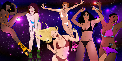 GIBORSIOS (Girls In Bikinis On Roller Skates In Outer Space) illustration vector