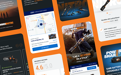 Worx Nitro — Lowe's Campaign building supply construction graphic design hardware landing page mobile mobile first orange power tools tools ui
