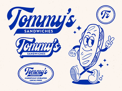Tommy's Sandwiches badge brand identity food logo mascot logo modern logo restaurant retro logo retro mascot sandwich script wordmark