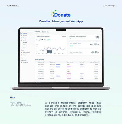iDonate | SaaS Web App for Donees dashboard donation donation website saas website ui ux website design