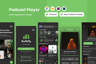 Audiofy - Podcast Player Mobile App application apps design layout podcast ui ux