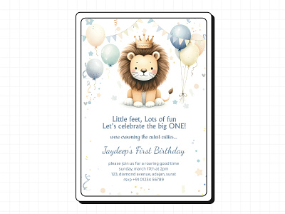Lion First Birthday Invitation ballon birthday design first birthday graphic design illustration invitation invite portfolio typography vector