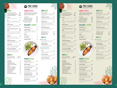 PAU HANA's Restaurant and Bar Food Menu bar figma food food menu design hawaiian hawaiian menu hawaiian restaurant menu design restaurant menu visual design
