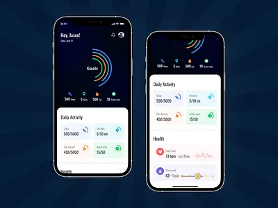 Health Tracking App activity tracking app app design fitnessapp goal tracking graph habit building health app health tracking healthtrackr heart rate meditation mobile app steps tracker traking ui ui design uidesign workouts