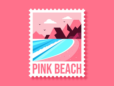 Pink Beach adventure beach coastal design hill illustration island mountain ocean panorama pink travel water