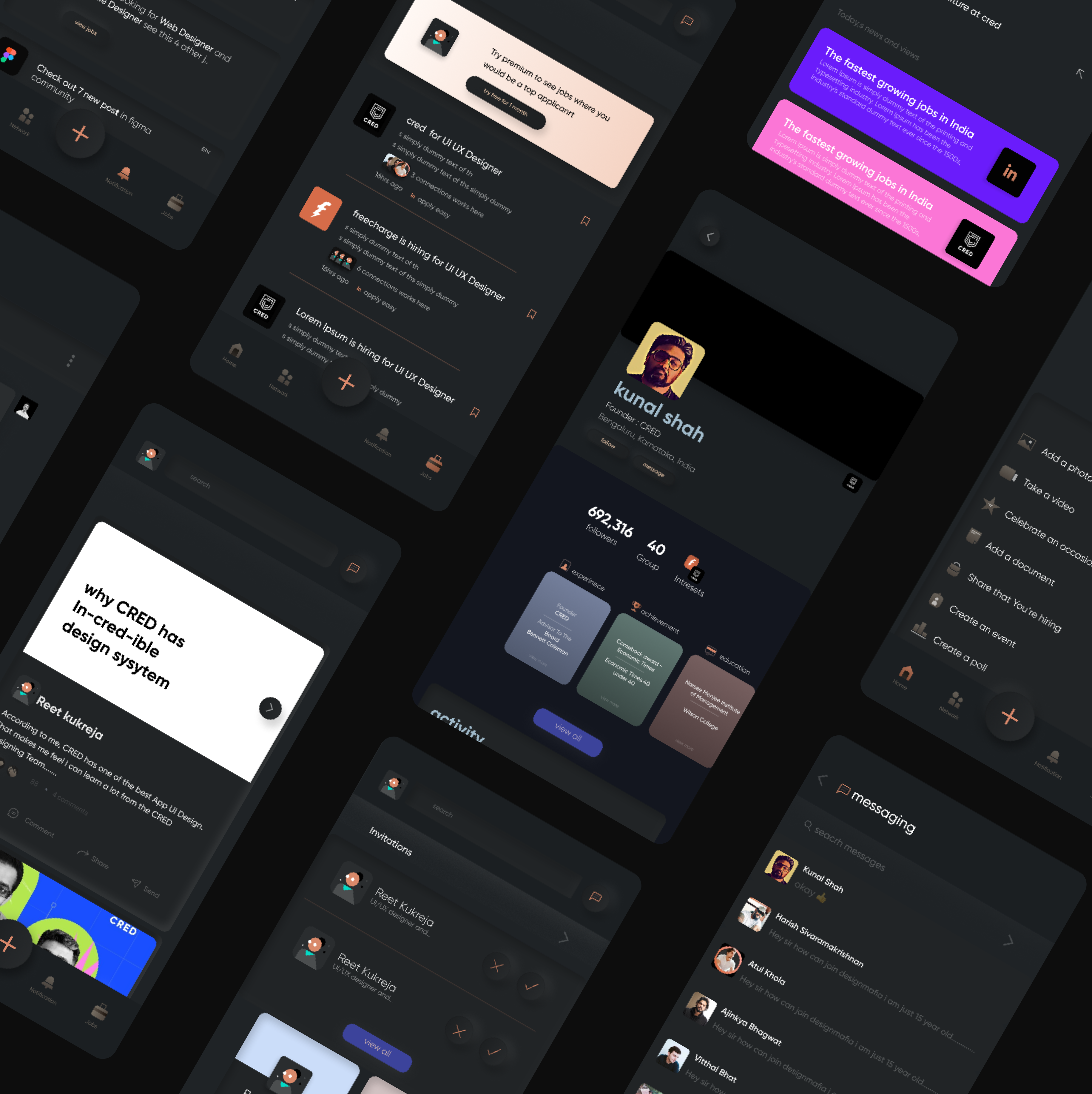Linkedin Redesign appredesign appui cred darkui design figma graphic design linkedin mobileapp neumorphism ui uiux