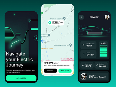 Electric Car Charging App branding car design charging car charging station direction electric car screens logo map power station technology