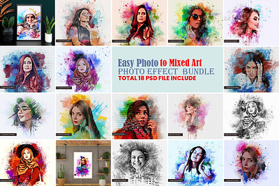 Easy Photo to Mixed Art Photo Effect Bundle branding design effect illustration ink art modern photo effect photoshop photoshop action ui