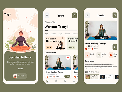 Yoga And Meditation Mobile App app branding learning logo meditation mobile screens the workout yoga yoga app