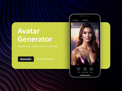 Avatar Generator ai ai generated app ui avatars design freelancer graphic designer illustration landing landing page mobile app model ui uiux yellows
