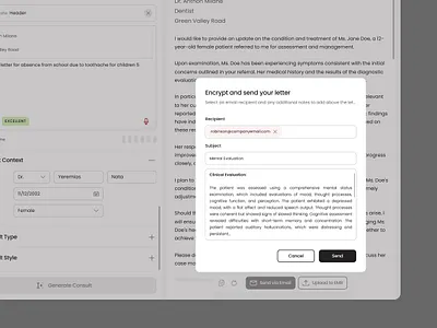 MedNotes - Share Consult via Email ai ai writer artificial intellegent clinical healthcare product design saas saas ui ui uiux user experience user interface