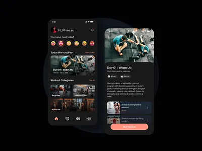 Gym Fitness App UI Design app design app ui dark dark mode dribble pro figma fitness app design gym mobile app design training trending ui