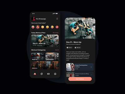 Gym Fitness App UI Design app design app ui dark dark mode dribble pro figma fitness app design gym mobile app design training trending ui