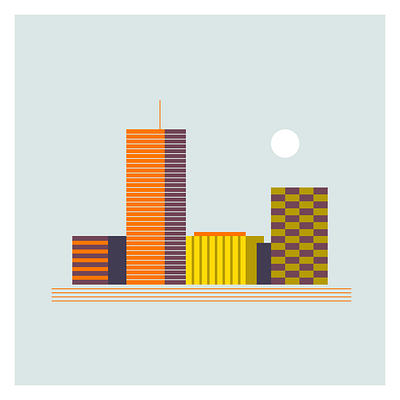 Buildings 01 architecture building city color design digital icon illustration minimal moon orange vector yellow
