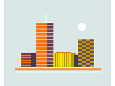 Buildings 01 architecture building city color design digital icon illustration minimal moon orange vector yellow
