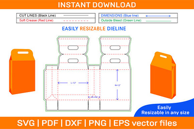 Food Carry Bag with Handle, Paper Box bag box box die cut design dieline food packaging illustration packaging packaging design template vector