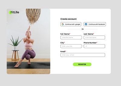 Registration page for Yoga App