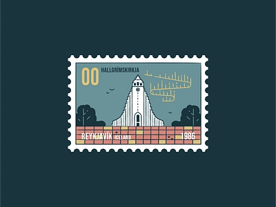 Hallgrímskirkja aurora building church city design graphic design hallgrímskirkja iceland icon icon set illustration landmark map monument postage postmark reykjavik sky travel vector