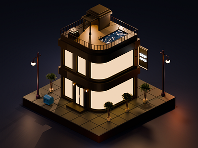 Tranquil Nest Hotel 3d 3d artist 3d illustration artwork blender blender3d design illustration isometric low poly ui